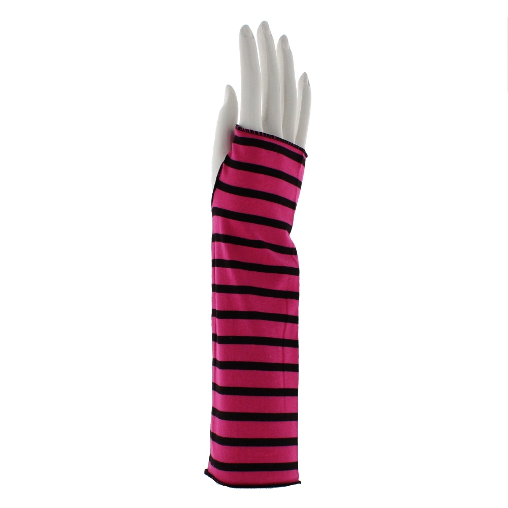 Zac's Alter Ego - Fuchsia Pink Long Striped Vingerloze handschoenen - Roze